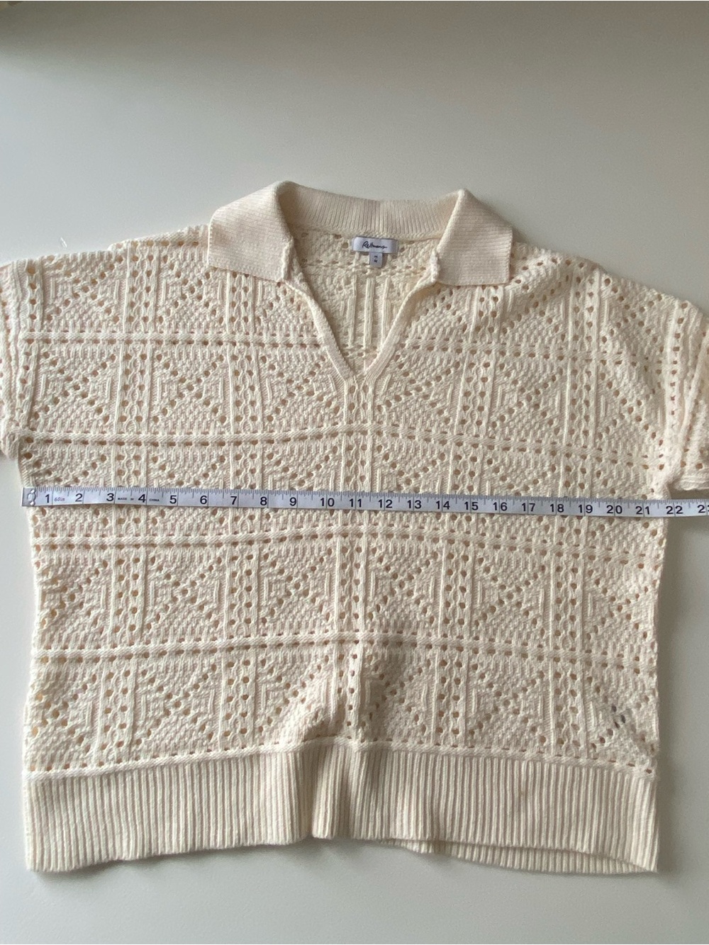 Cream Open-Knit Collared Sweater - Picture 3 of 4